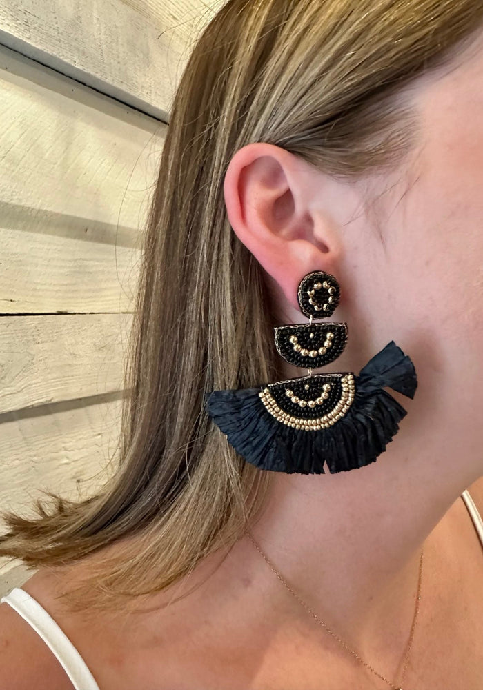 WEDGE BEAD & FAN TASSEL EARRINGS