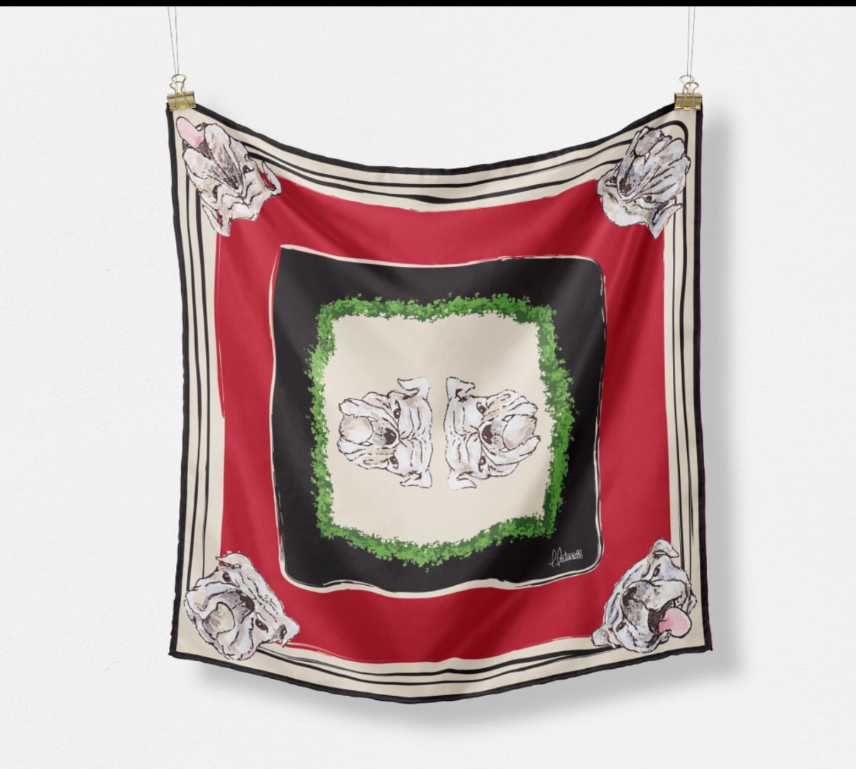 "WHERE MY DAWGS AT" PREMIUM SILK SCARF (small) by LEAH LATURELL ART