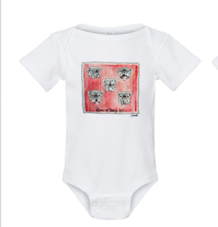 WHERE MY DAWGS AT BABY ONESIE by LEAH LATURELL ART