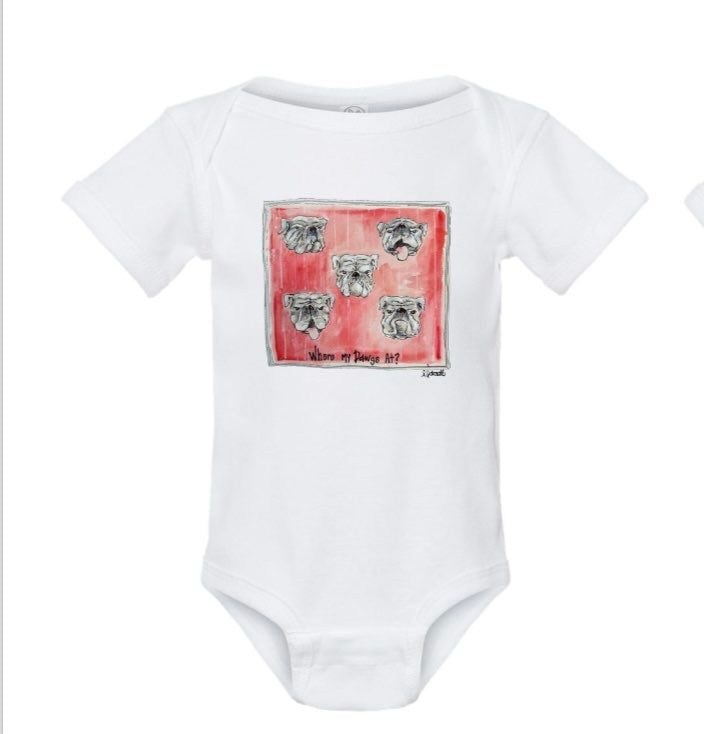 WHERE MY DAWGS AT BABY ONESIE by LEAH LATURELL ART