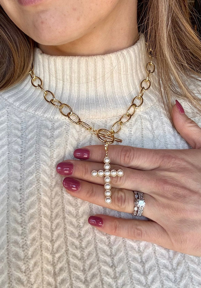 HARMONY PEARL CROSS NECKLACE