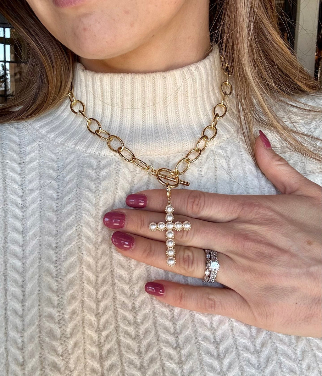 HARMONY PEARL CROSS NECKLACE