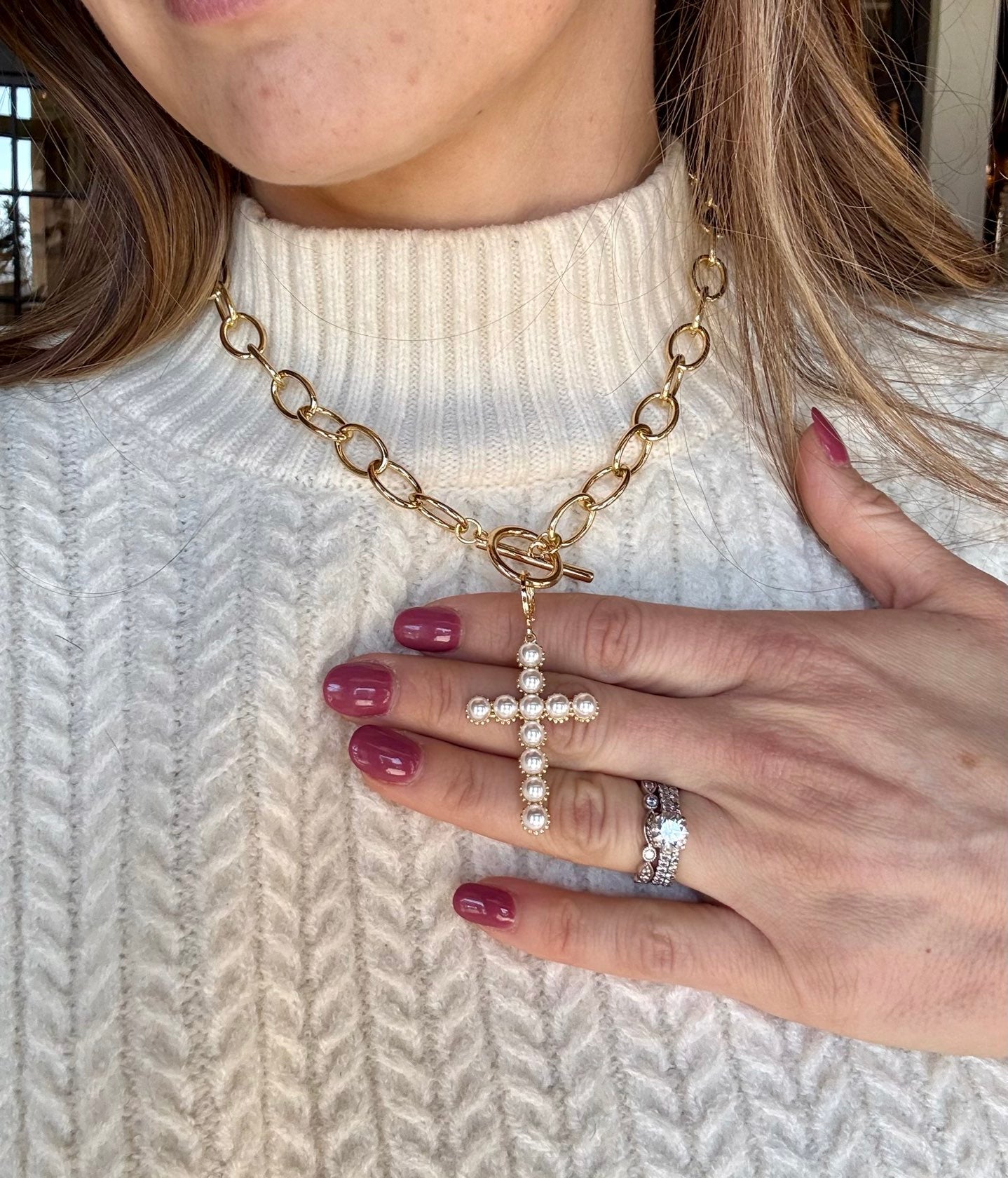 HARMONY PEARL CROSS NECKLACE