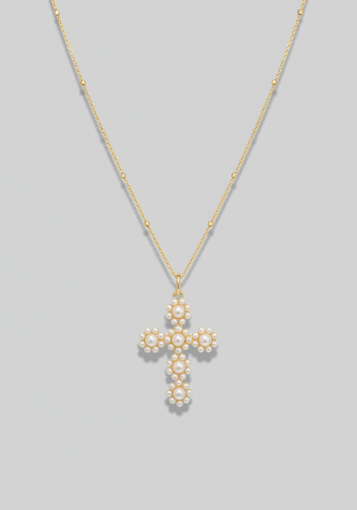 POISED PEARL CROSS NECKLACE by Inspire Designs