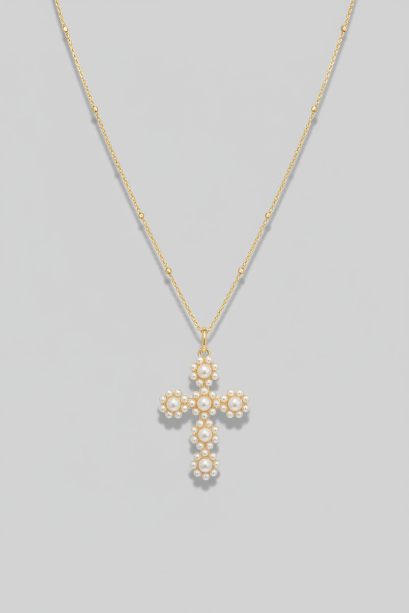 POISED PEARL CROSS NECKLACE by Inspire Designs