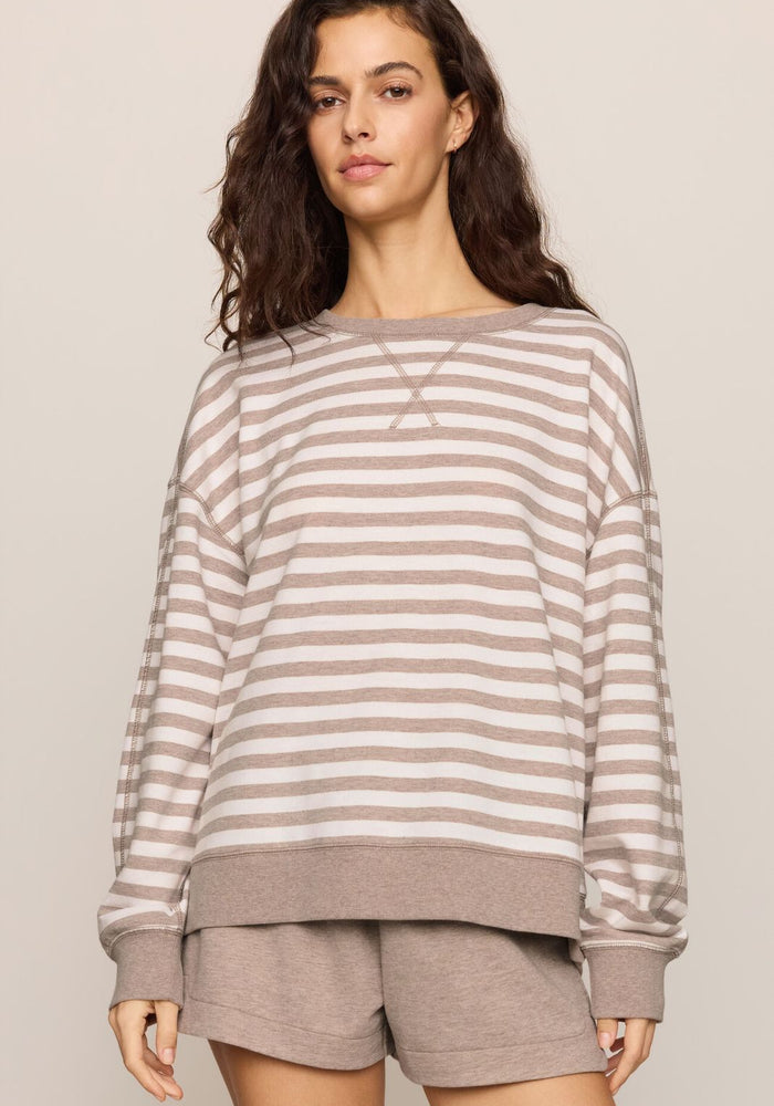 EVERYDAY FRENCH TERRY STRIPED CREW BROWN by Z Supply
