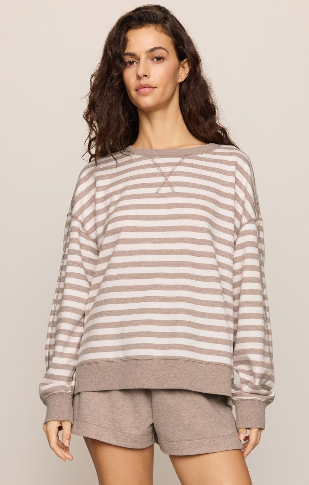 EVERYDAY FRENCH TERRY STRIPED CREW BROWN by Z Supply