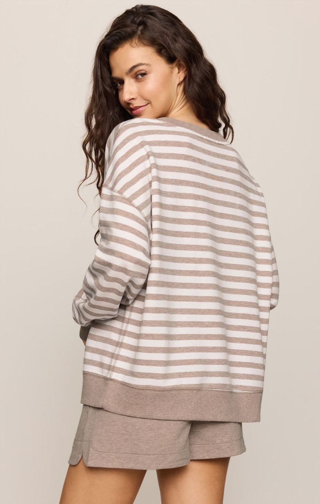 EVERYDAY FRENCH TERRY STRIPED CREW BROWN by Z Supply