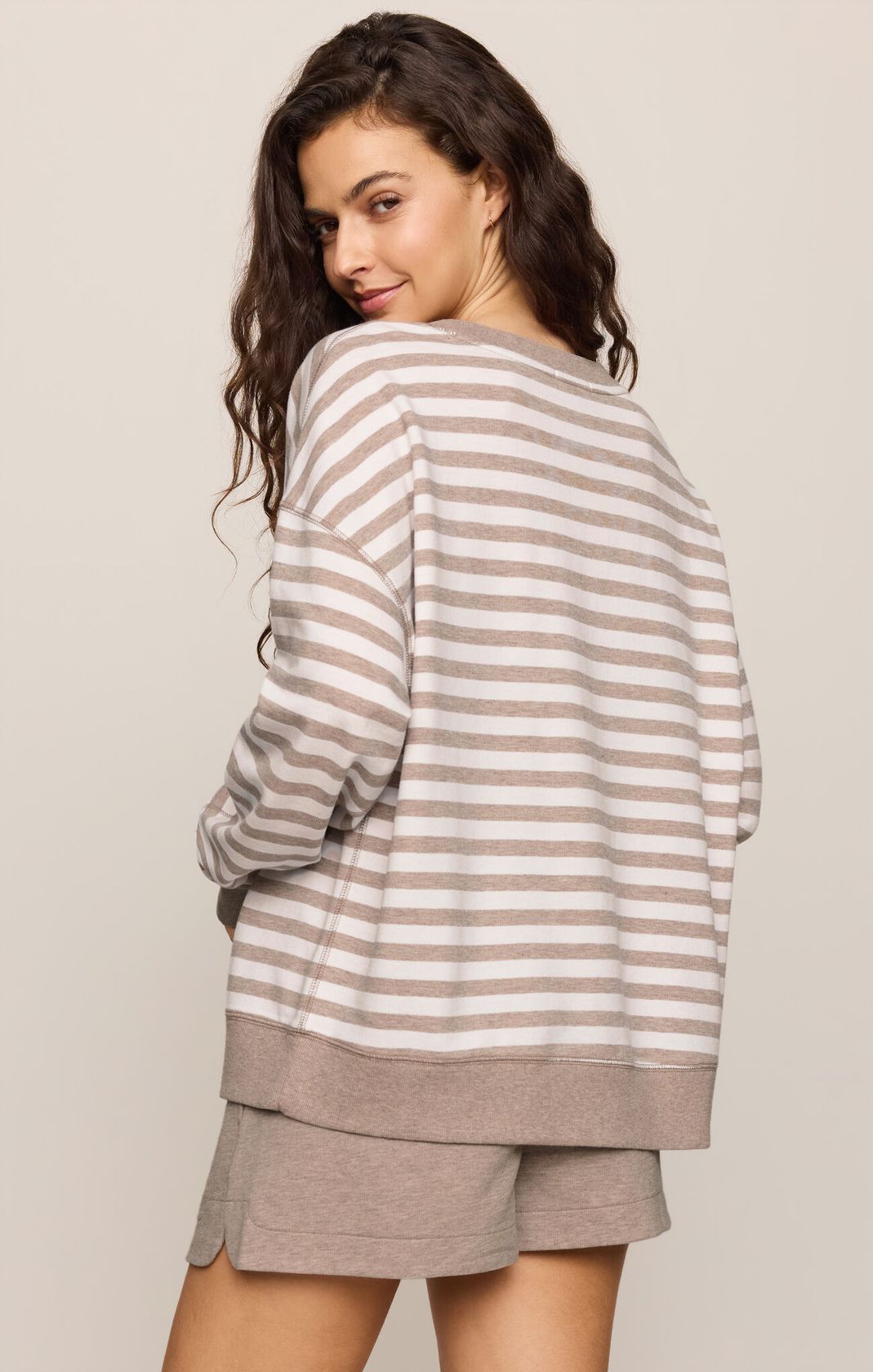 EVERYDAY FRENCH TERRY STRIPED CREW BROWN by Z Supply