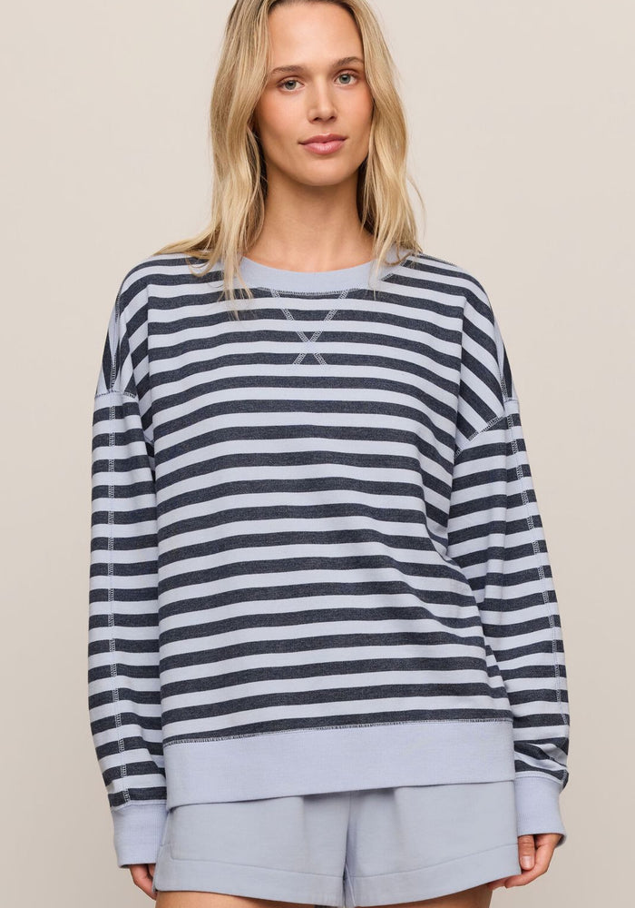 EVERYDAY FRENCH TERRY STRIPED CREW BLUE by Z Supply
