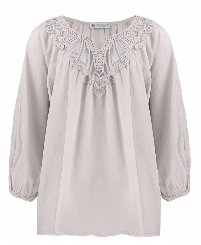 LUISA ITALIAN SILK BOAT NECK BANDED TOP