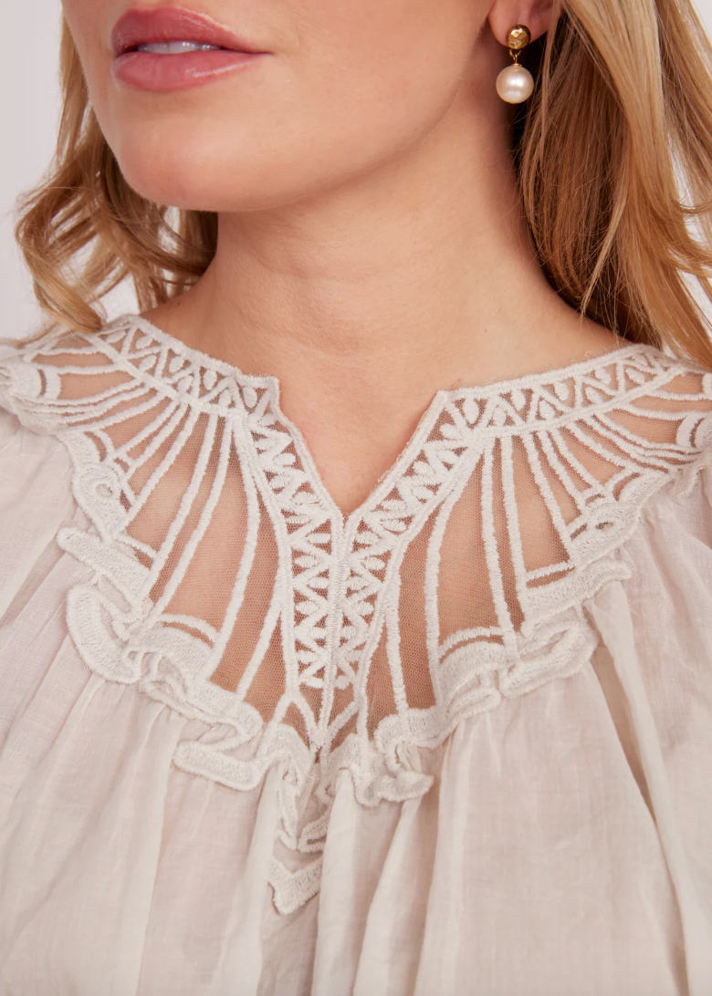 LUISA ITALIAN SILK BOAT NECK BANDED TOP