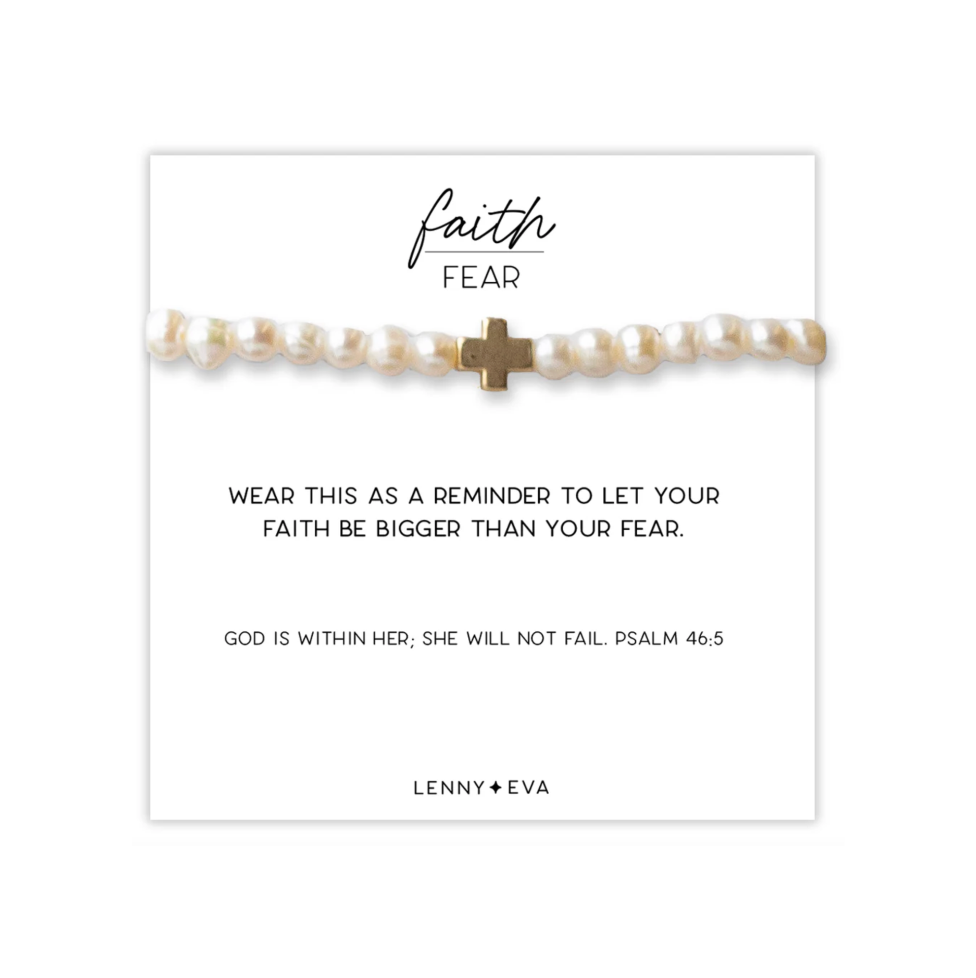 FAITH OVER FEAR WHITE PEARL CROSS BRACELET