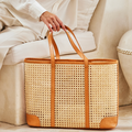 LARGE BROWN RATTAN BASKET WEAVE TOTE by Winding Road