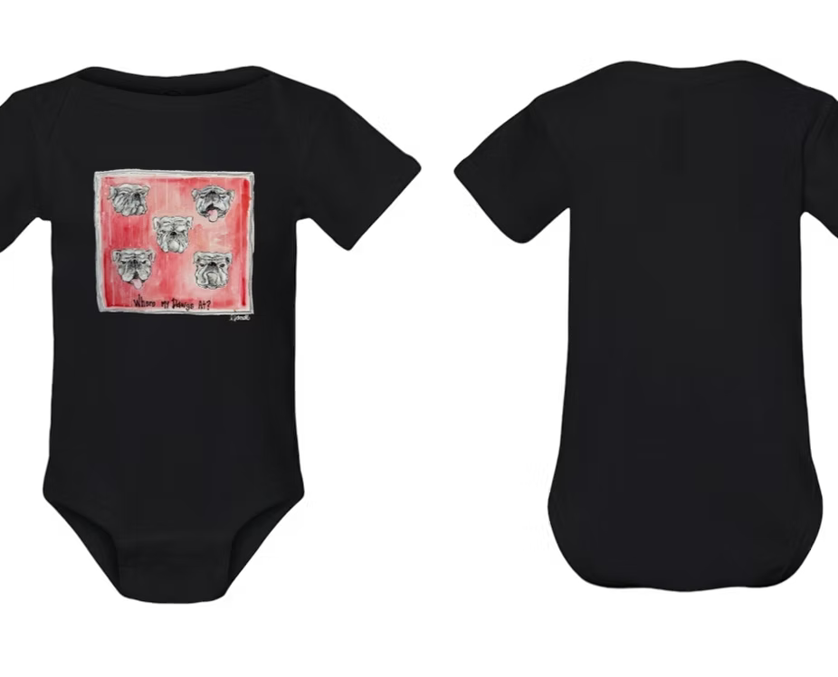 WHERE MY DAWGS AT BABY ONESIE by LEAH LATURELL ART